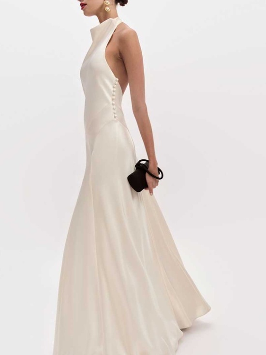 Reformation Dresses & Skirts - Reformation ROY Satin Wedding Dress Halter Gown Fior Di Latte Ivory With Tags 8